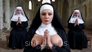 Prayer of masturbation. A nun jerks off a priest' s dick in front of other nuns. (AI).