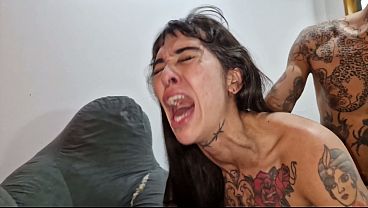free pv Tattooed Alt Babe Takes Double Anal &amp; DP &amp;ndash  Two Big Cocks Wreck Her Slim Frame